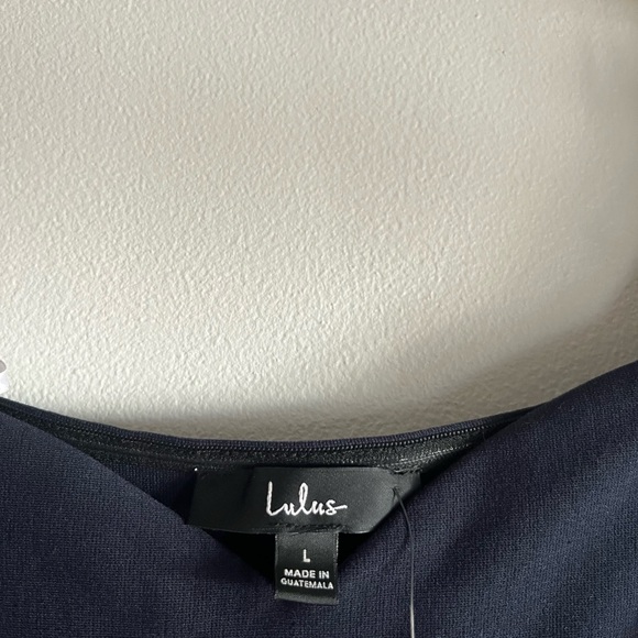 Lulus Midnight Blue Off Shoulder Midi Dress Ponte Knit Trumpet Hem NWT L - Picture 4 of 8